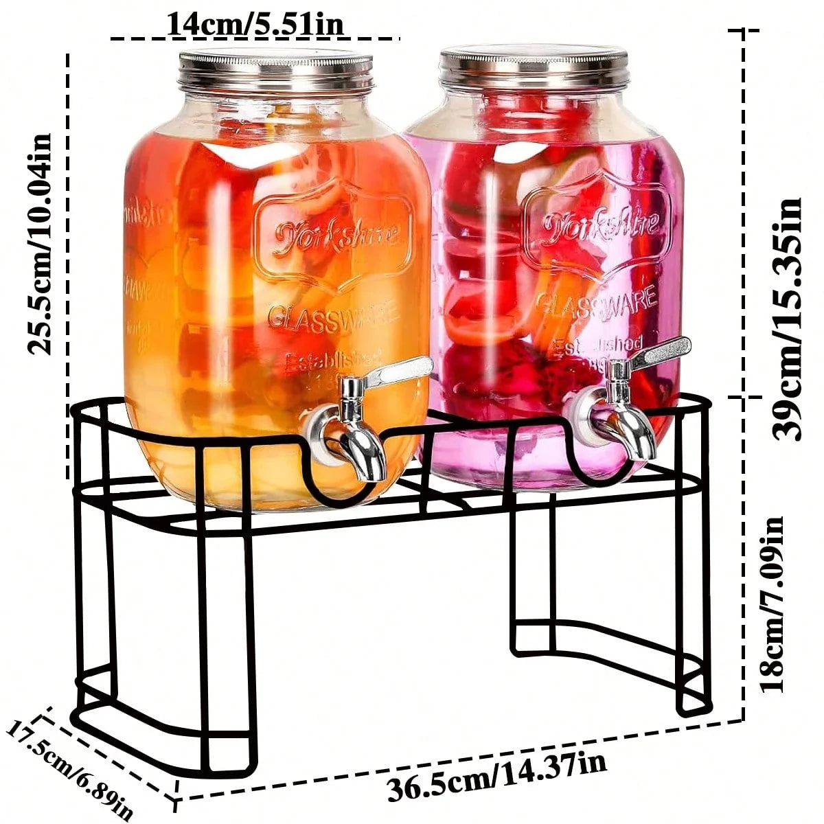 2-Piece 3.8L Glass Beverage Dispenser Set with Stand and Faucet