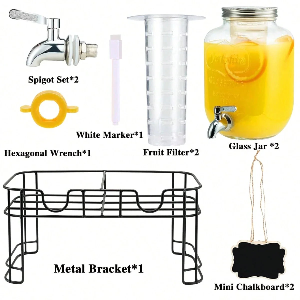 2-Piece 3.8L Glass Beverage Dispenser Set with Stand and Faucet