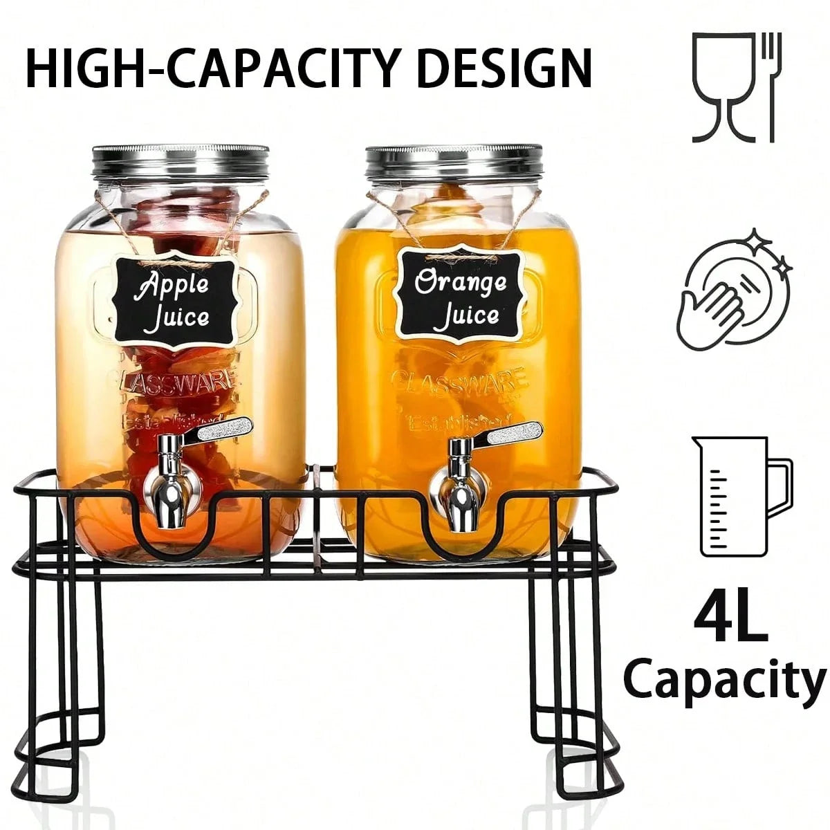 2-Piece 3.8L Glass Beverage Dispenser Set with Stand and Faucet