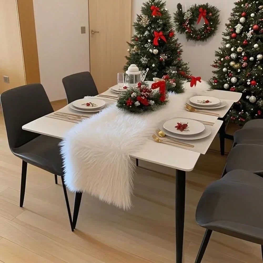 Soft Plush Faux Fur Table Runner for Christmas & Valentine's Day