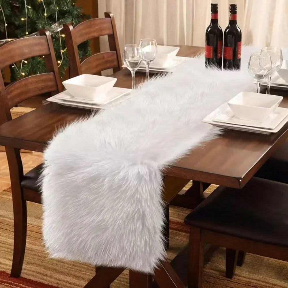 Soft Plush Faux Fur Table Runner for Christmas & Valentine's Day
