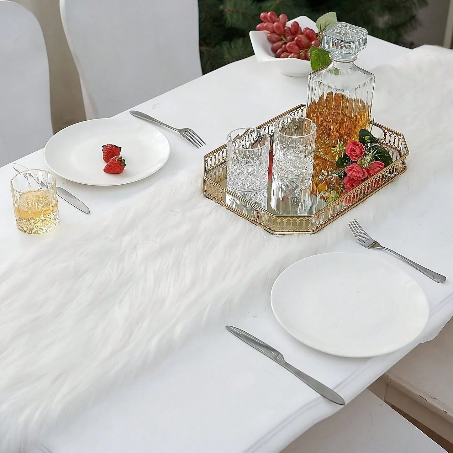Soft Plush Faux Fur Table Runner for Christmas & Valentine's Day