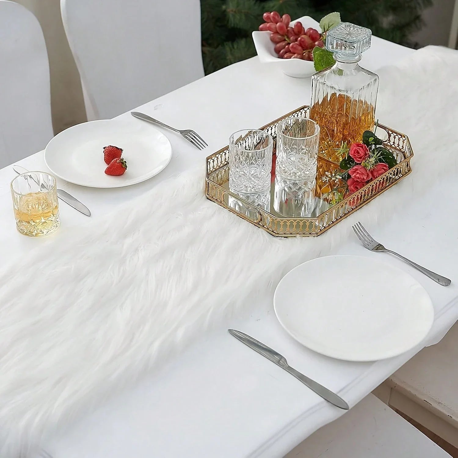 Soft Plush Faux Fur Table Runner for Christmas & Valentine's Day