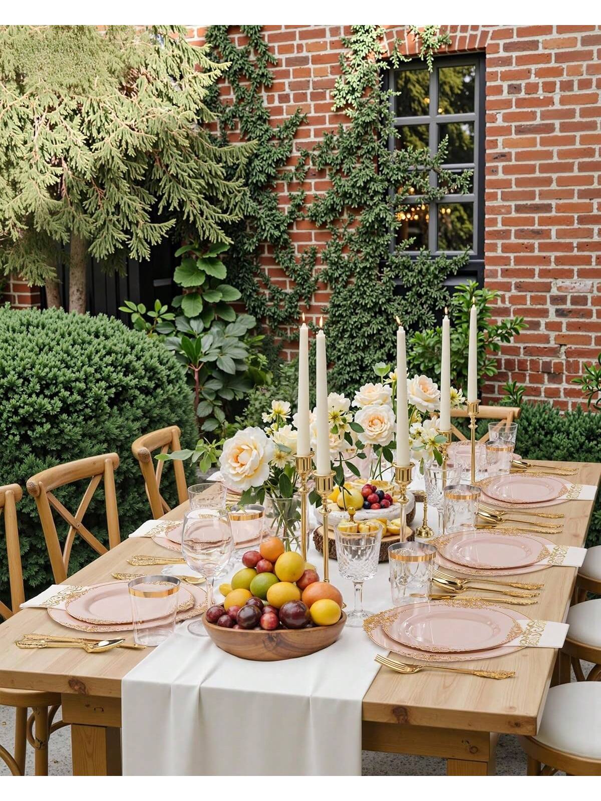 175-Piece Pink Gold Rim Disposable Plastic Dinnerware Set for 25 Guests