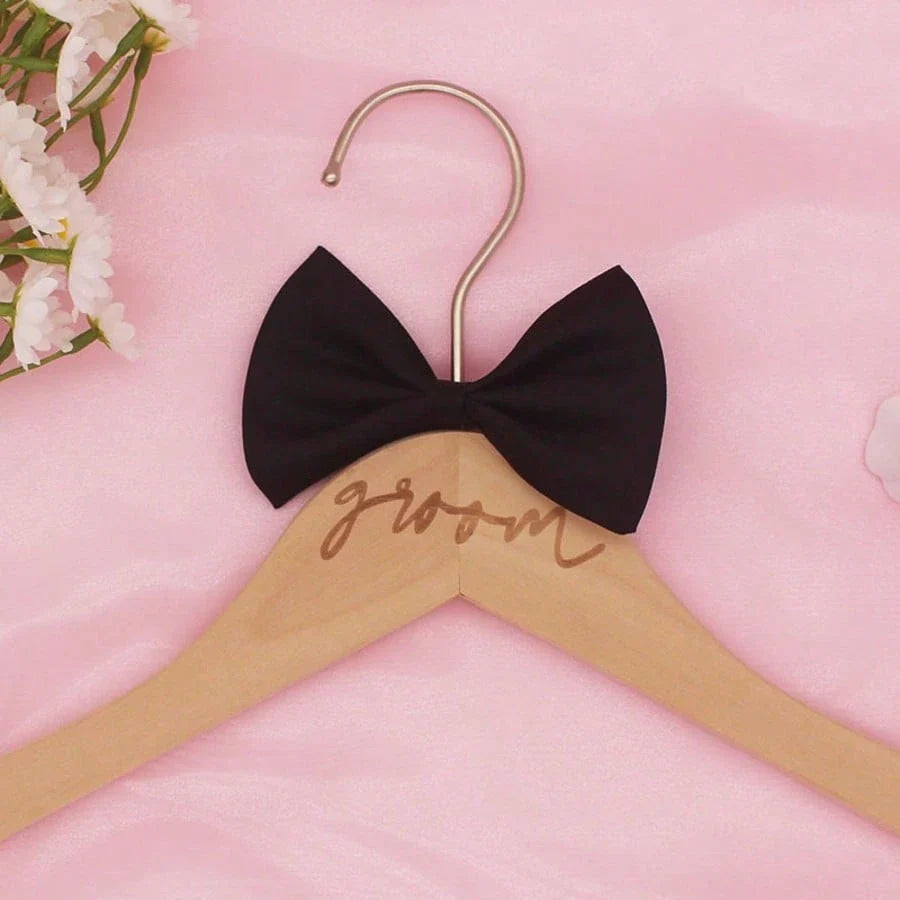 2-Piece Wooden Bride Groom Wedding Dress Hangers with Ribbons