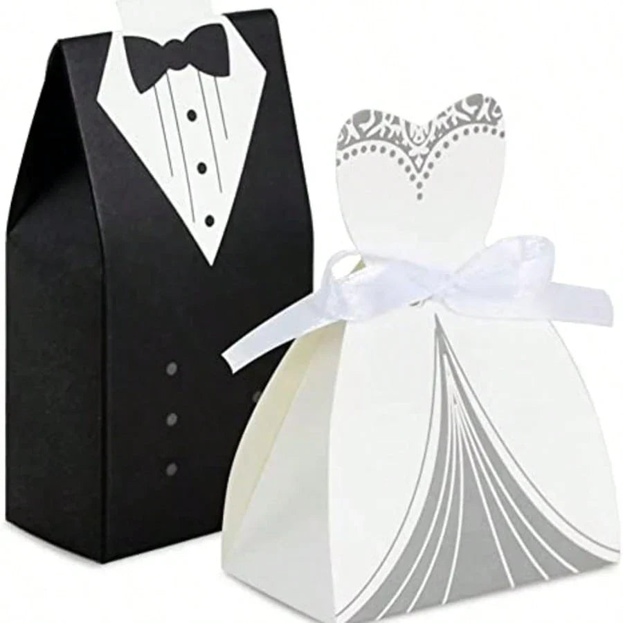 100-Piece Bride & Groom Wedding Favor Boxes with Ribbons