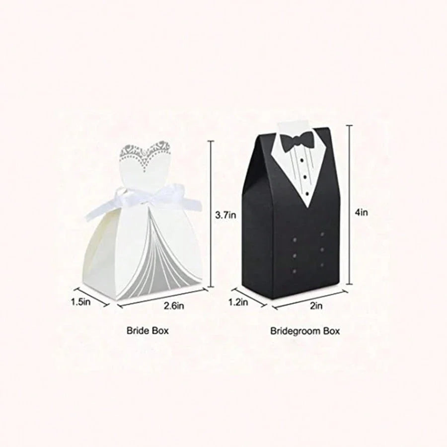 100-Piece Bride & Groom Wedding Favor Boxes with Ribbons