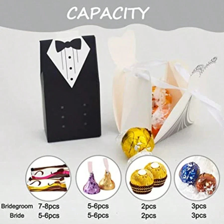 100-Piece Bride & Groom Wedding Favor Boxes with Ribbons