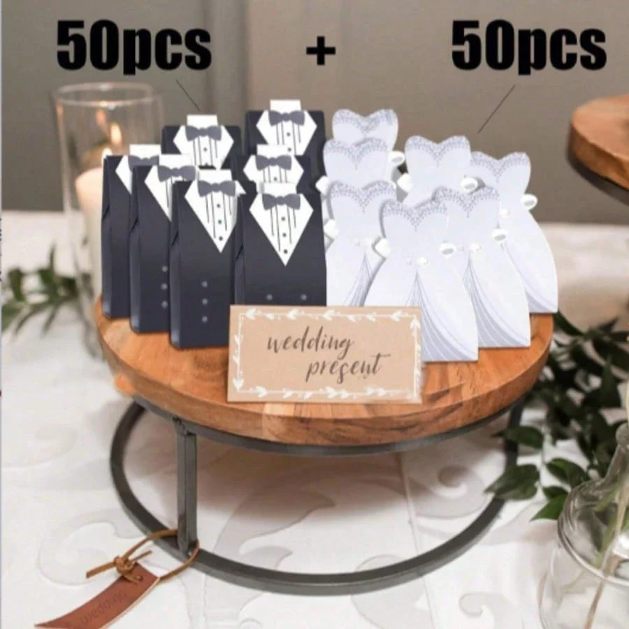 100-Piece Bride & Groom Wedding Favor Boxes with Ribbons