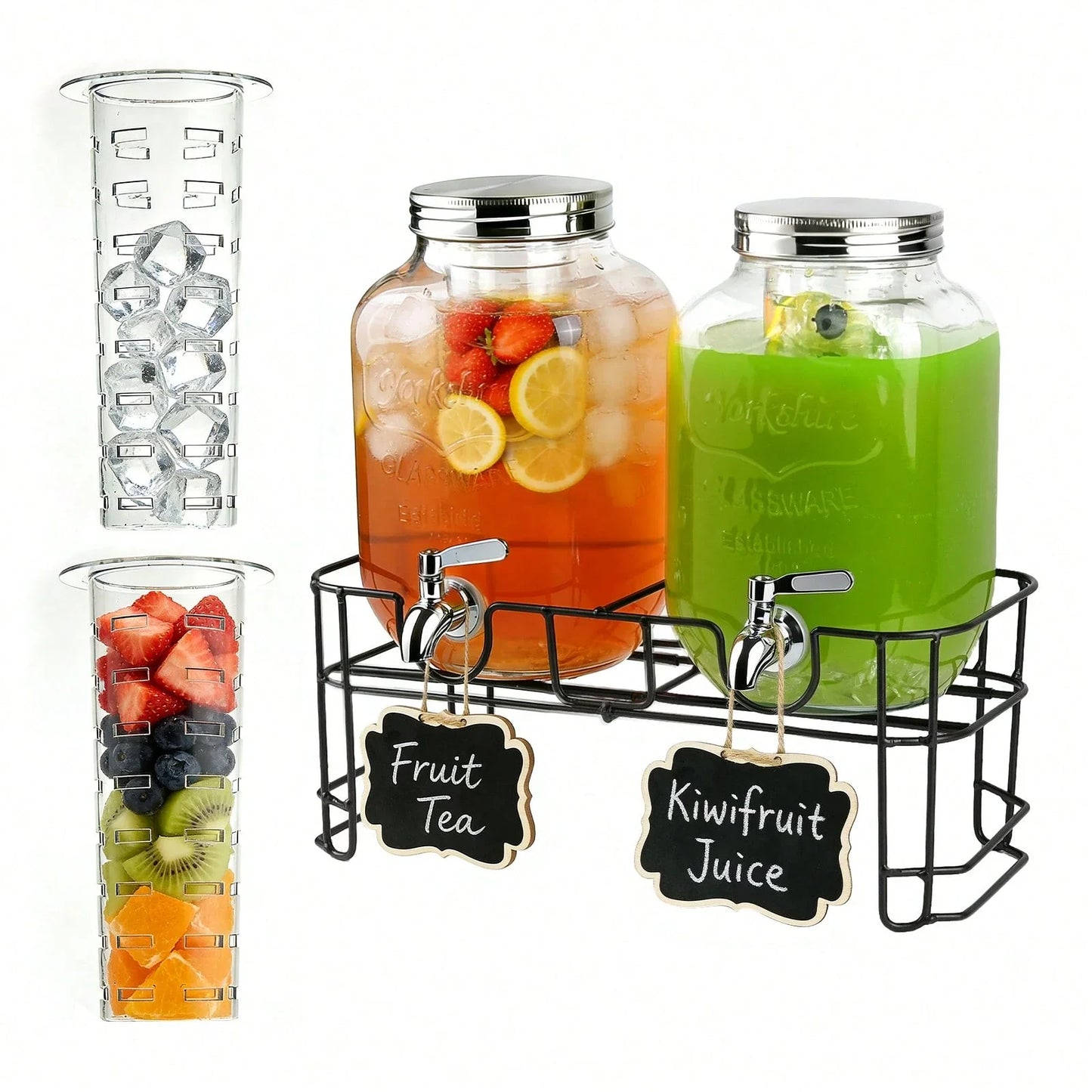 2-Piece 3.8L Glass Beverage Dispenser Set with Stand and Faucet