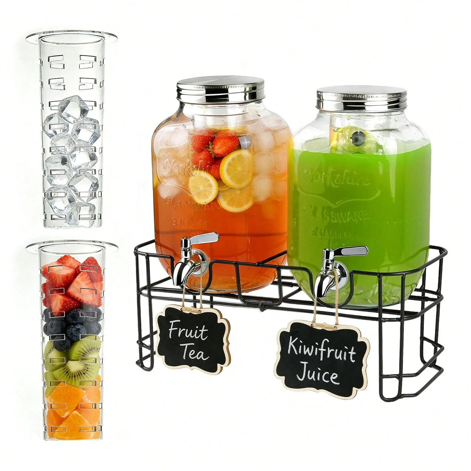 2-Piece 3.8L Glass Beverage Dispenser Set with Stand and Faucet