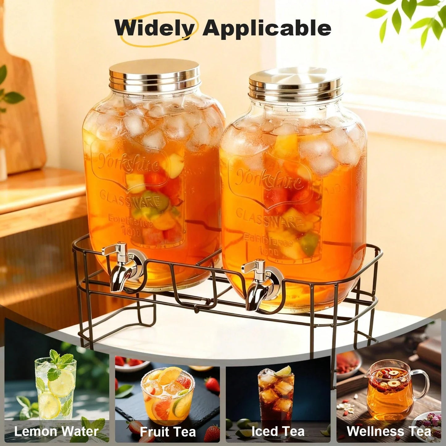 2-Piece 3.8L Glass Beverage Dispenser Set with Stand and Faucet