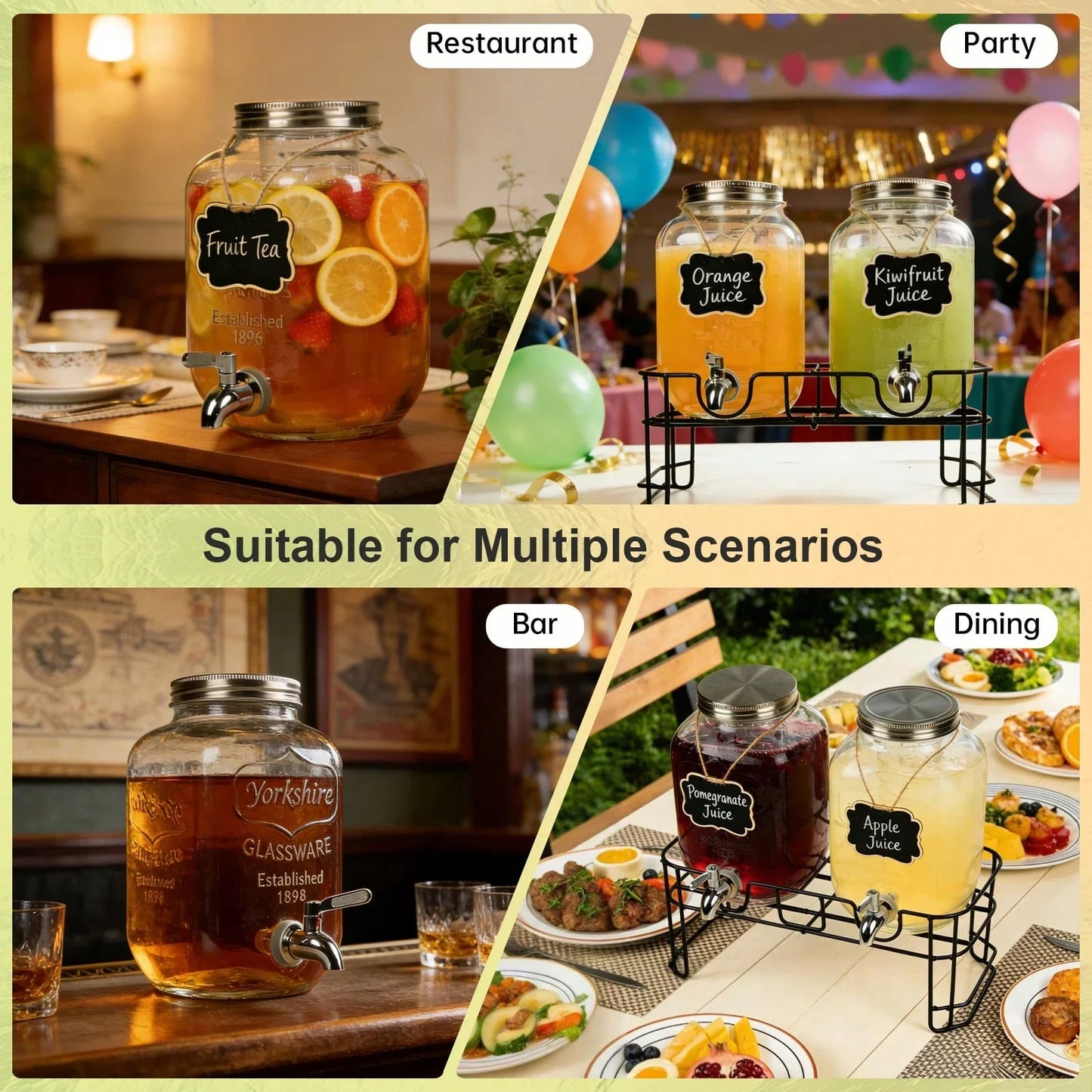 2-Piece 3.8L Glass Beverage Dispenser Set with Stand and Faucet