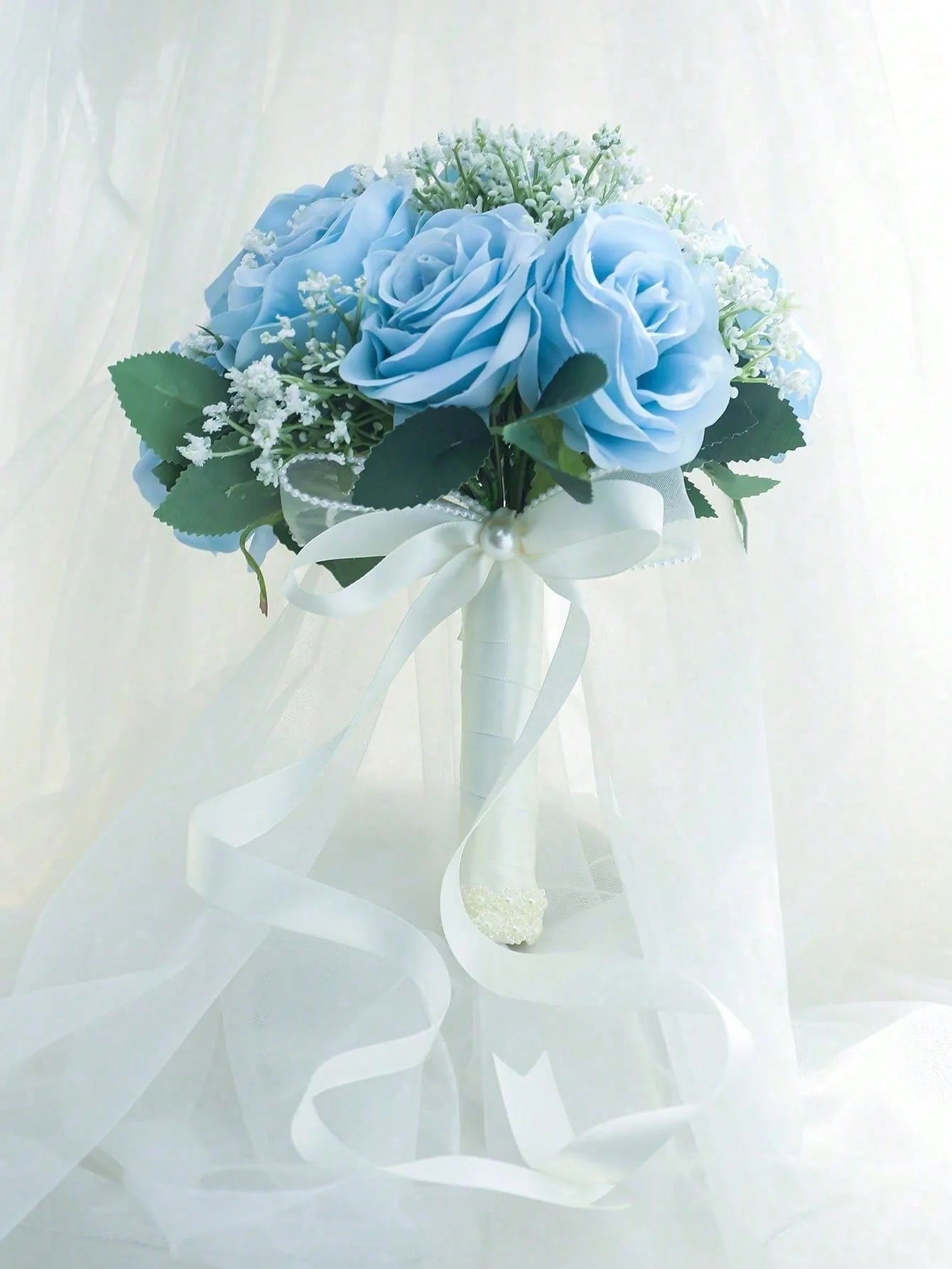 Blue Rose and White Gypsophila Bridal Bouquet for Weddings