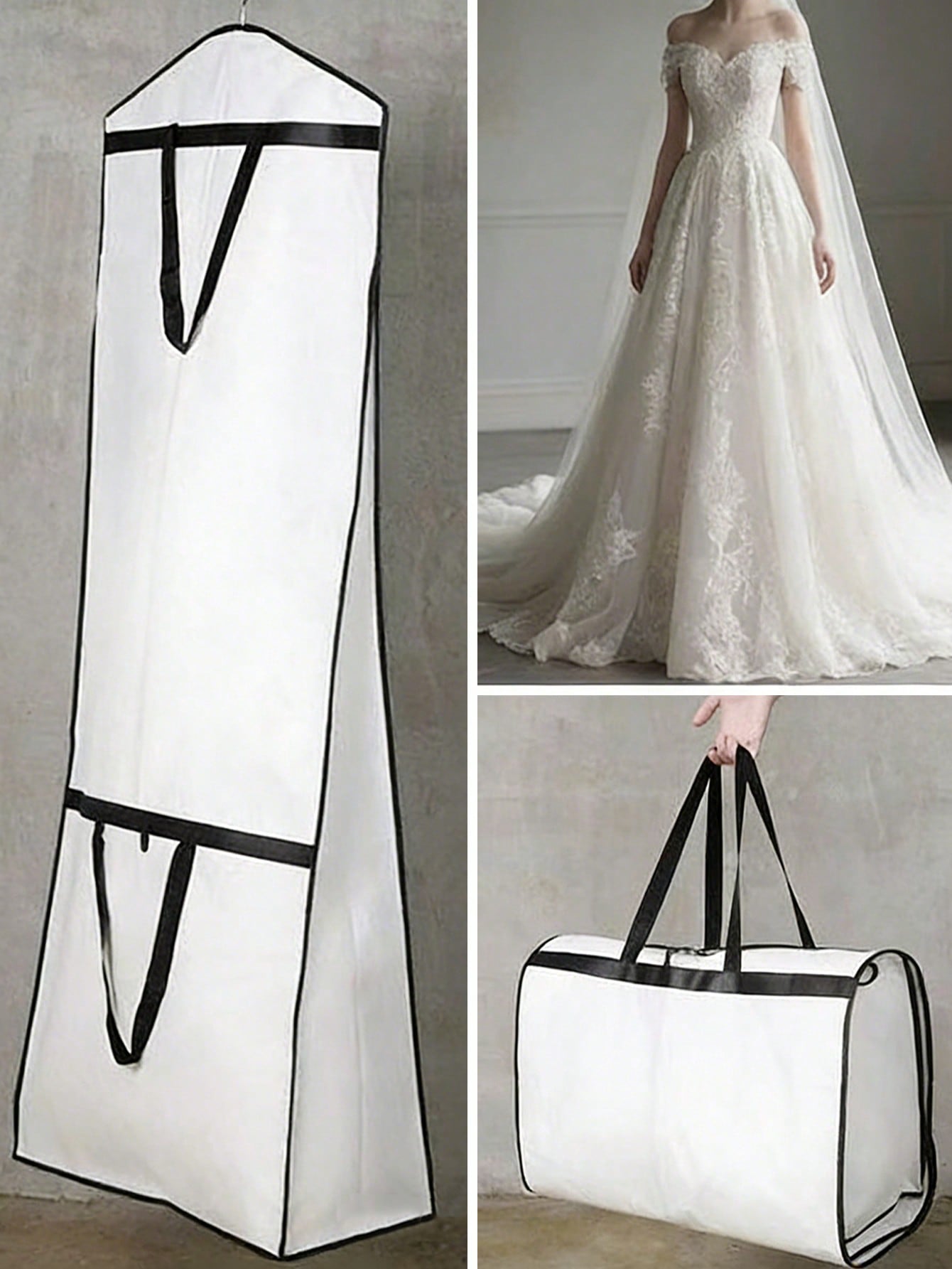 White Wedding Dress Garment Bag with Carry Handles Breathable Bridal Gown Storage Cover