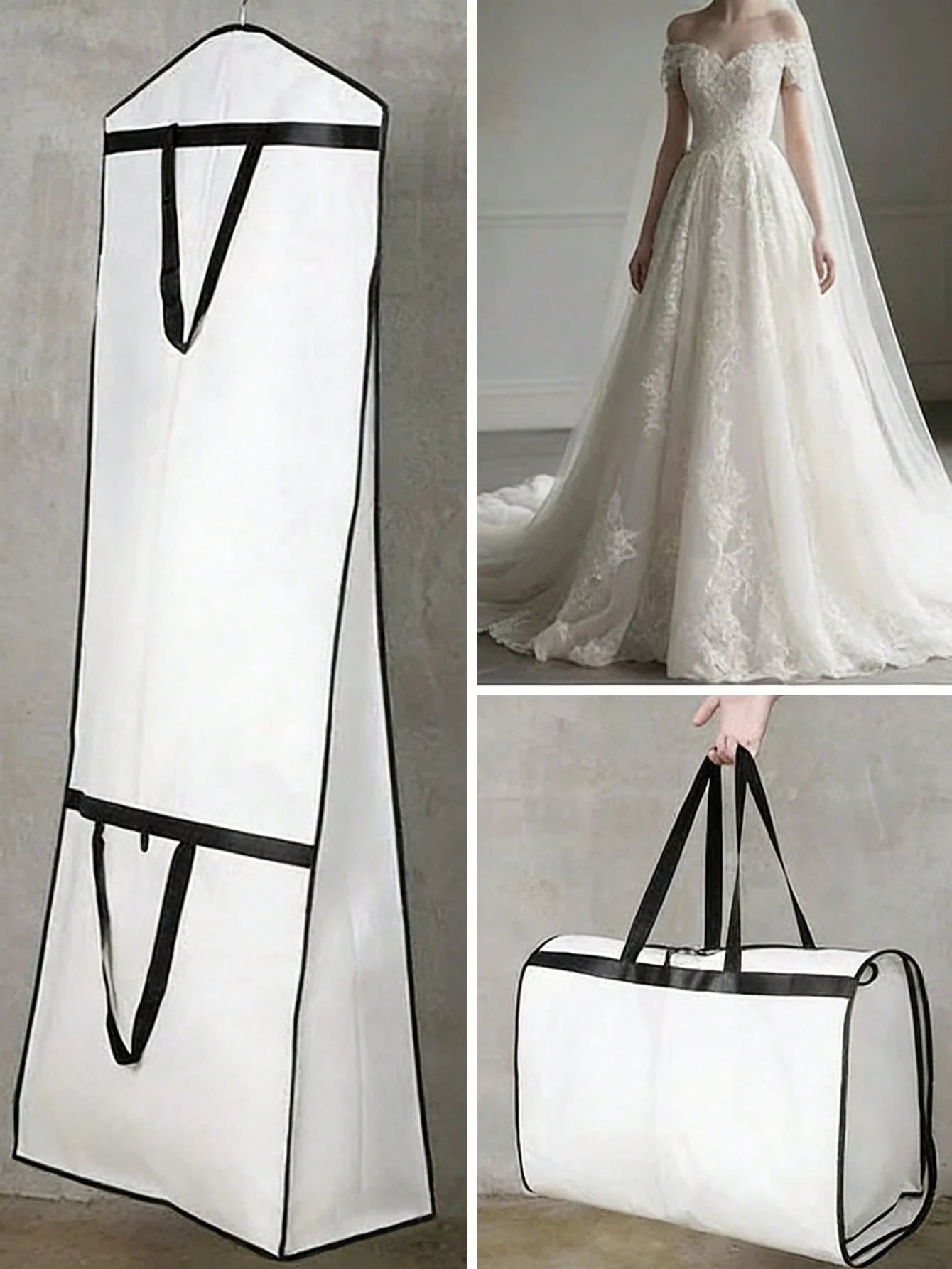 White Wedding Dress Garment Bag with Carry Handles Breathable Bridal Gown Storage Cover
