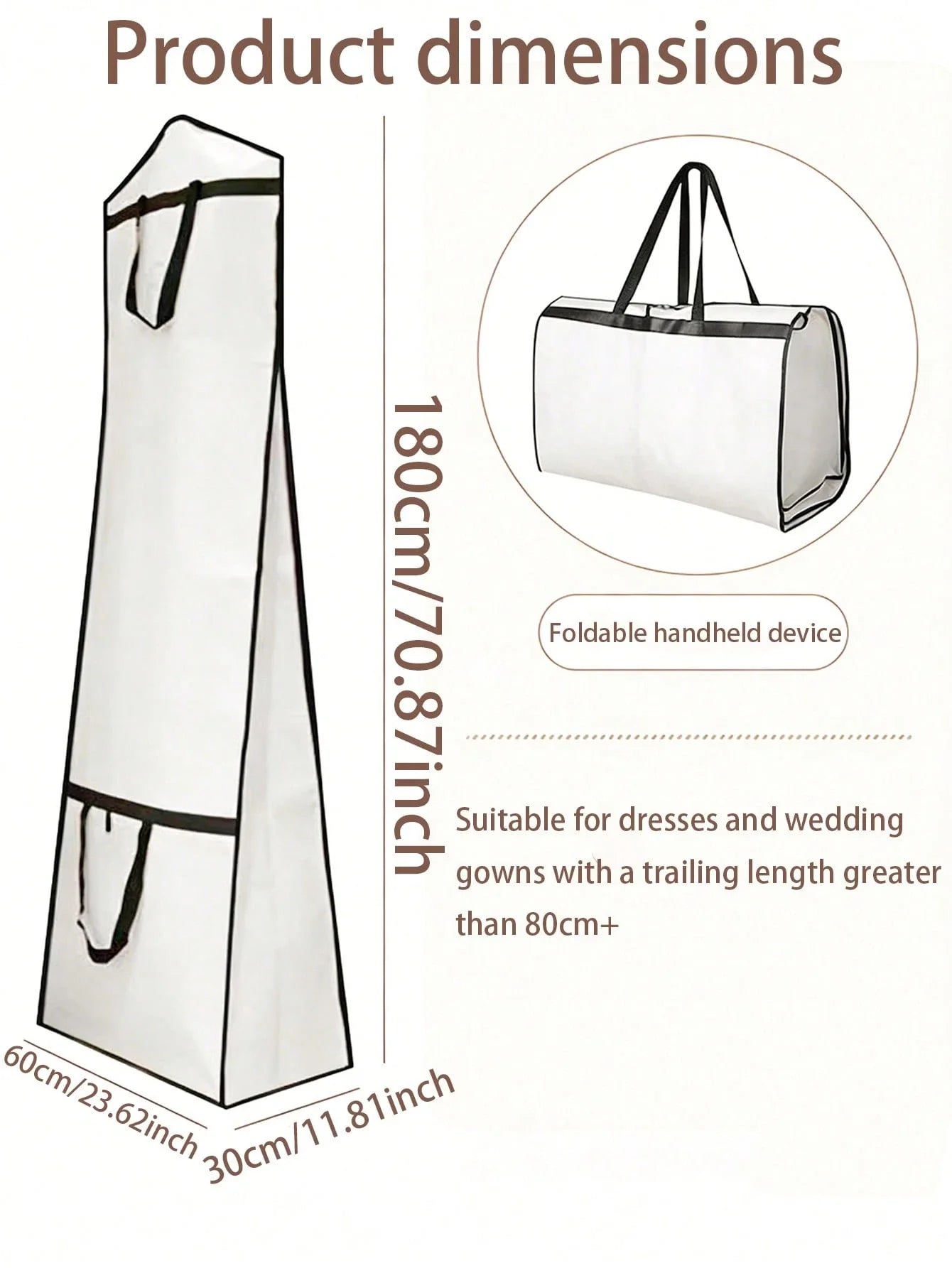 White Wedding Dress Garment Bag with Carry Handles Breathable Bridal Gown Storage Cover