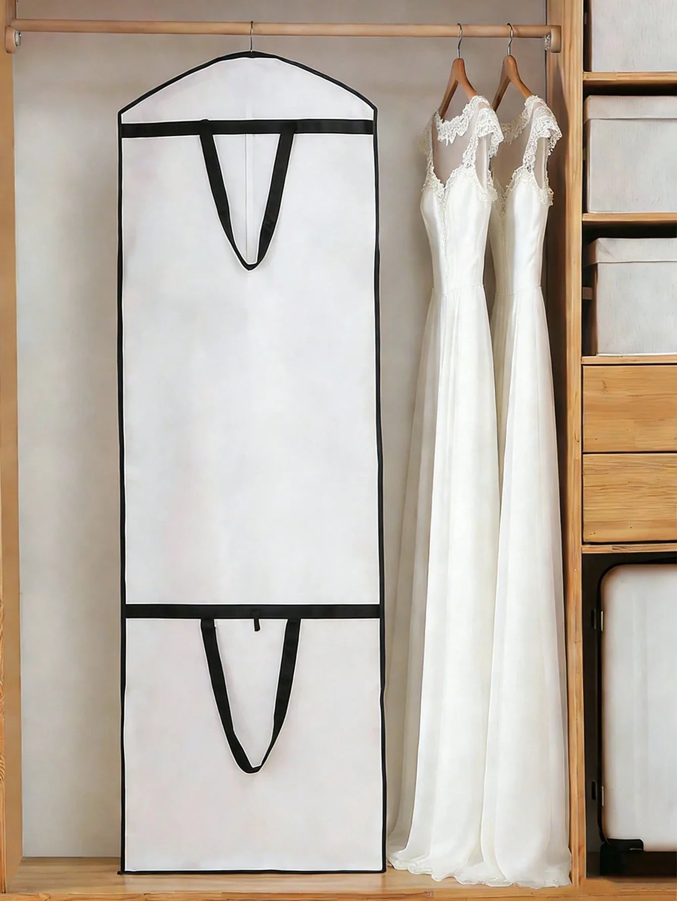 White Wedding Dress Garment Bag with Carry Handles Breathable Bridal Gown Storage Cover