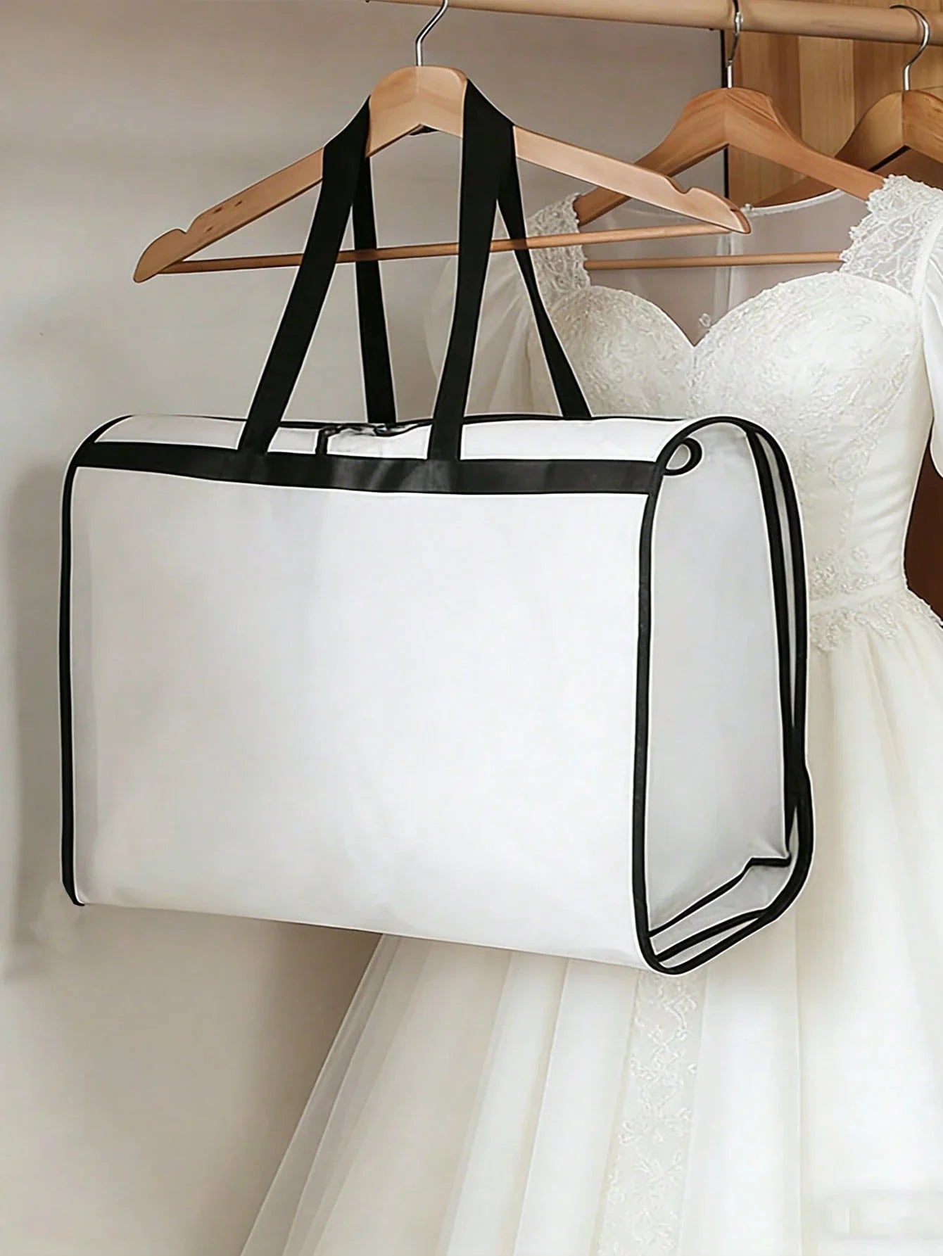 White Wedding Dress Garment Bag with Carry Handles Breathable Bridal Gown Storage Cover