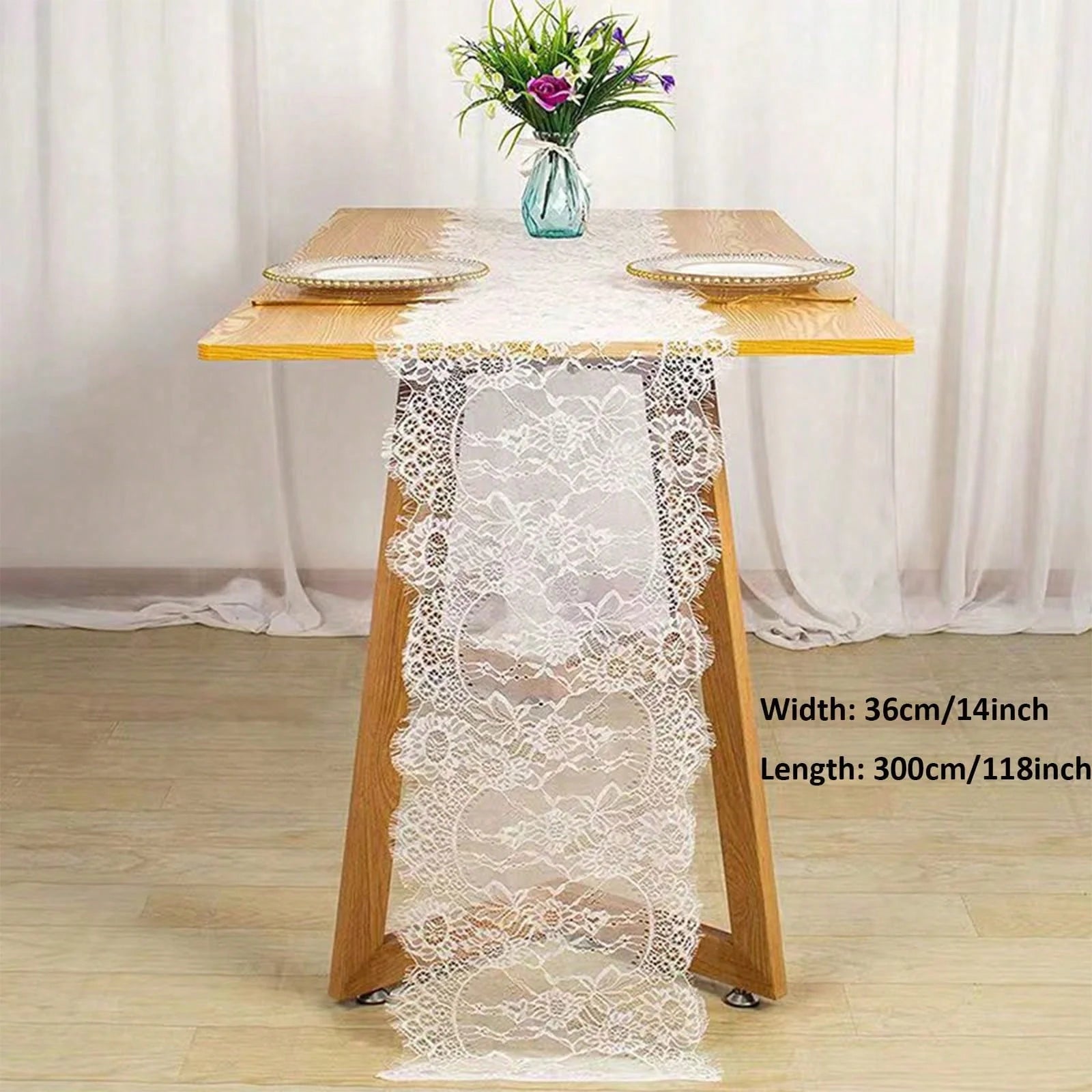 White Lace Boho Table Runners 35.6 x 304.8 cm for Weddings & Parties