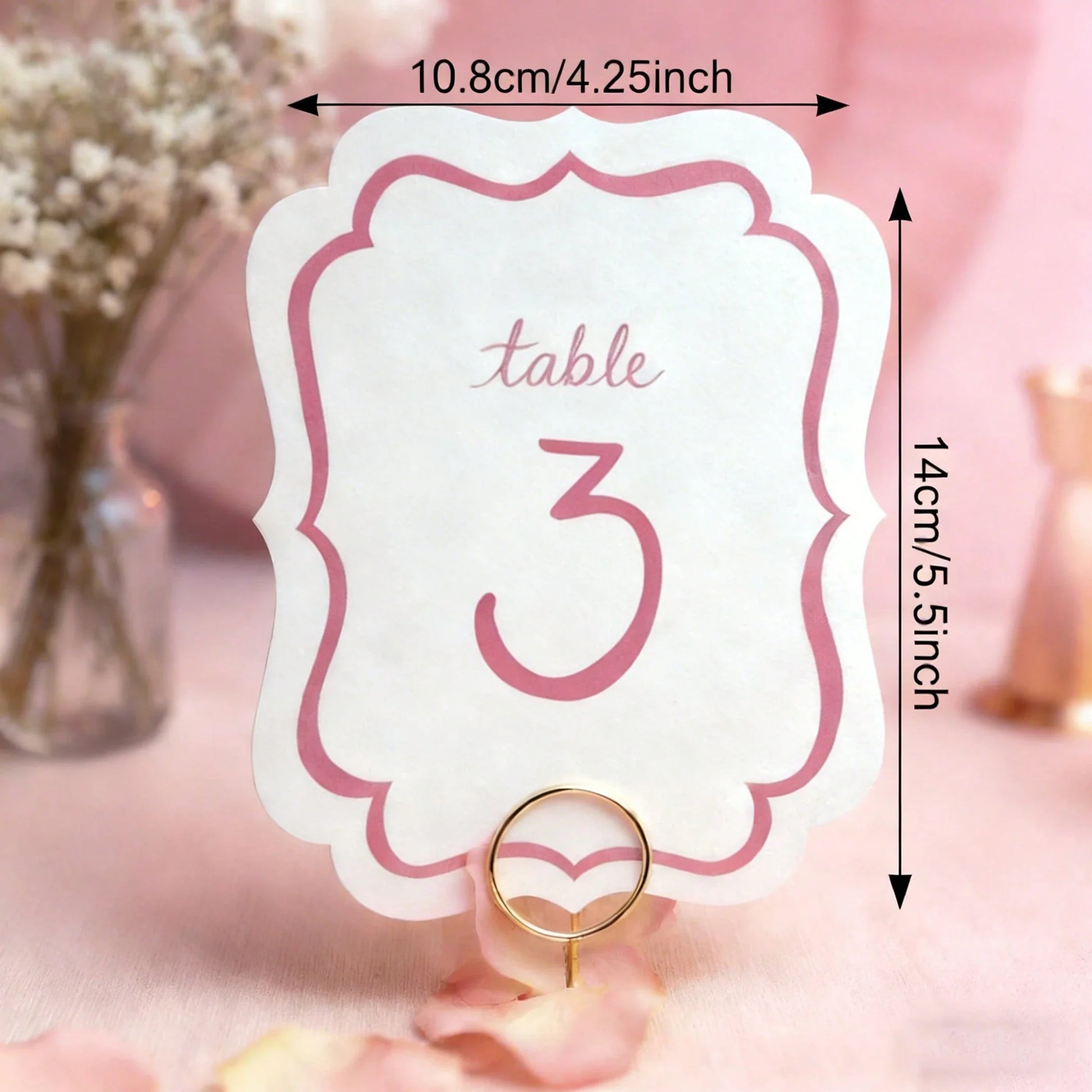 10-Piece Pink Watercolor Wedding Table Numbers with Gold Metal Holders