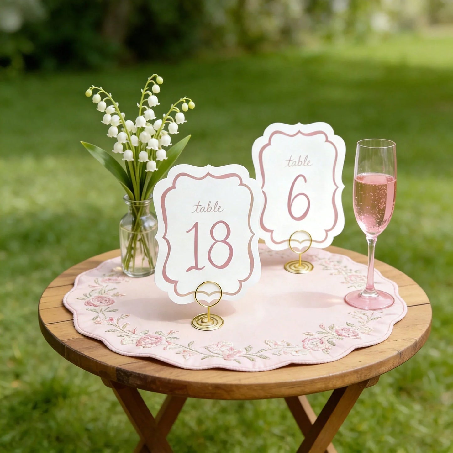 10-Piece Pink Watercolor Wedding Table Numbers with Gold Metal Holders