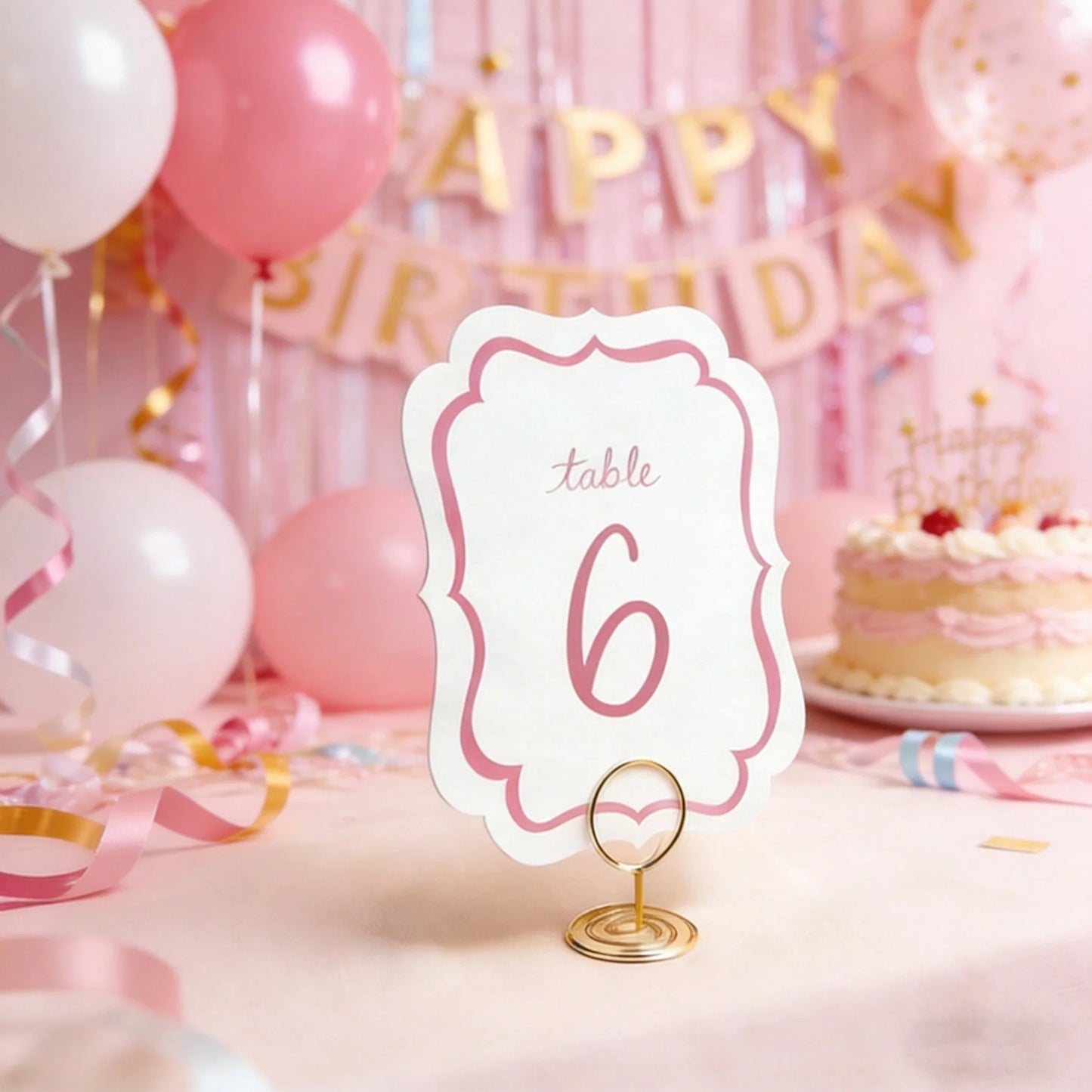 10-Piece Pink Watercolor Wedding Table Numbers with Gold Metal Holders