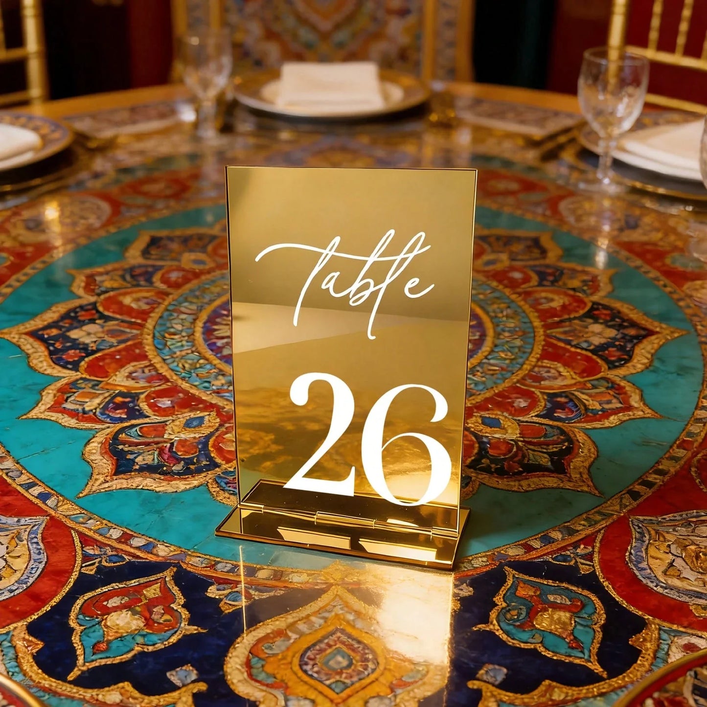 Gold Mirror Acrylic Wedding Table Numbers 10x15 cm Elegant Calligraphy Print
