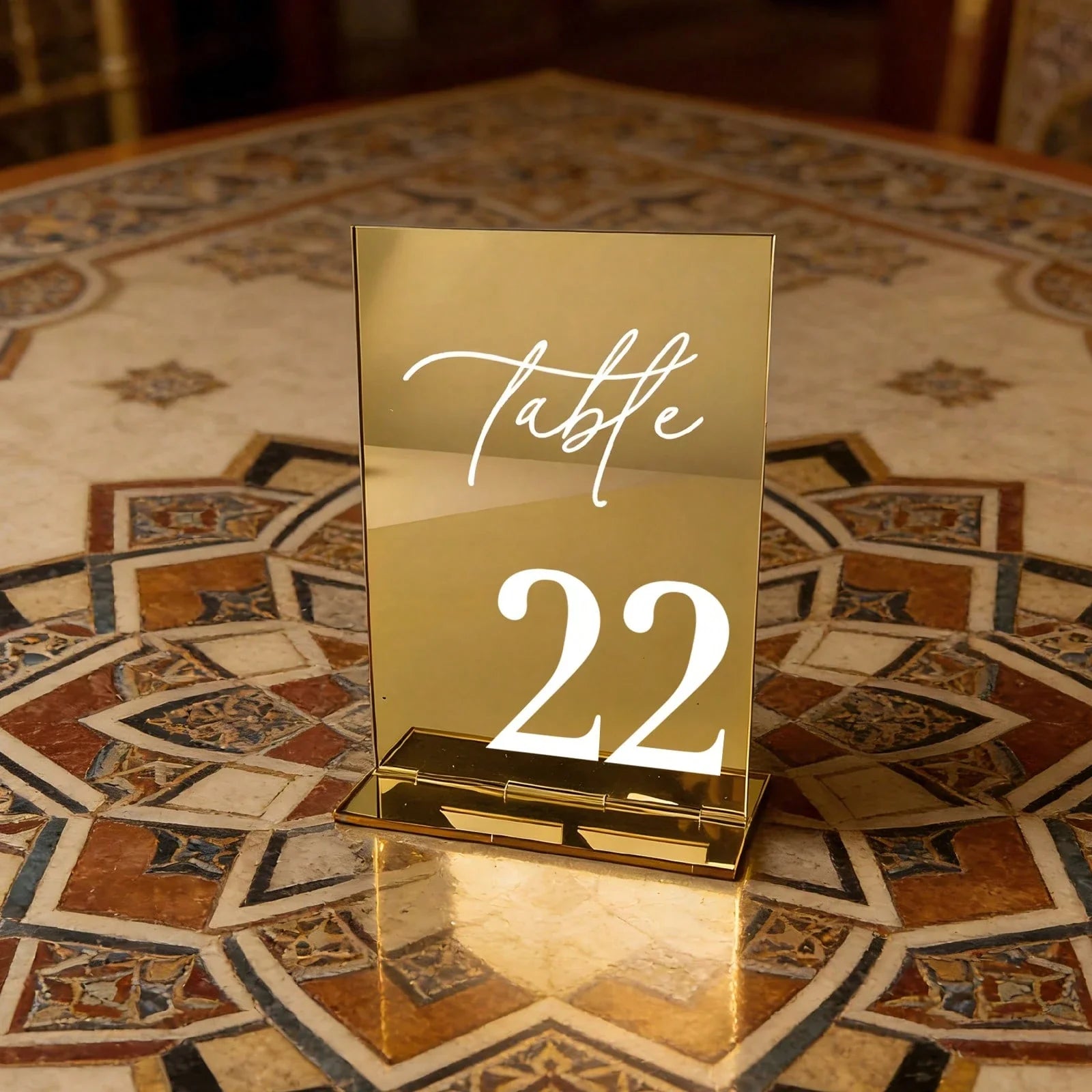 Gold Mirror Acrylic Wedding Table Numbers 10x15 cm Elegant Calligraphy Print