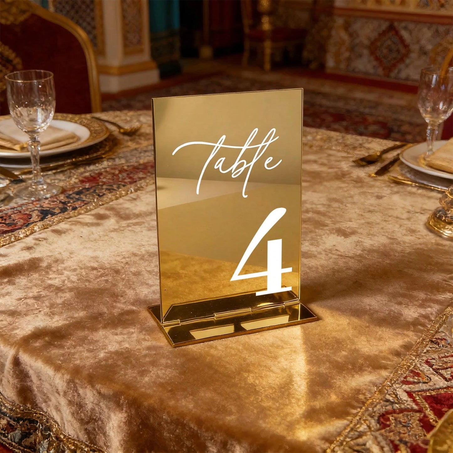 Gold Mirror Acrylic Wedding Table Numbers 10x15 cm Elegant Calligraphy Print