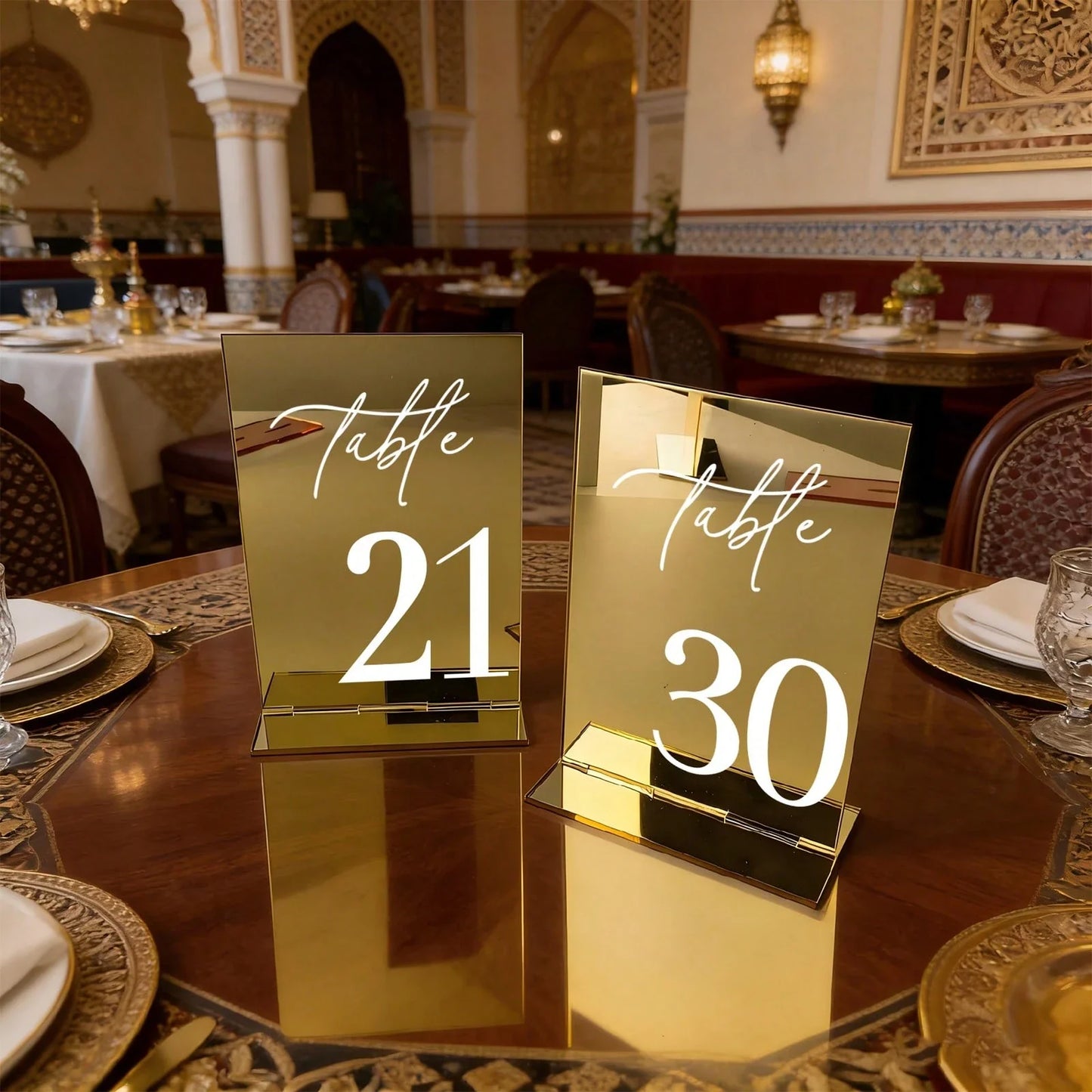 Gold Mirror Acrylic Wedding Table Numbers 10x15 cm Elegant Calligraphy Print