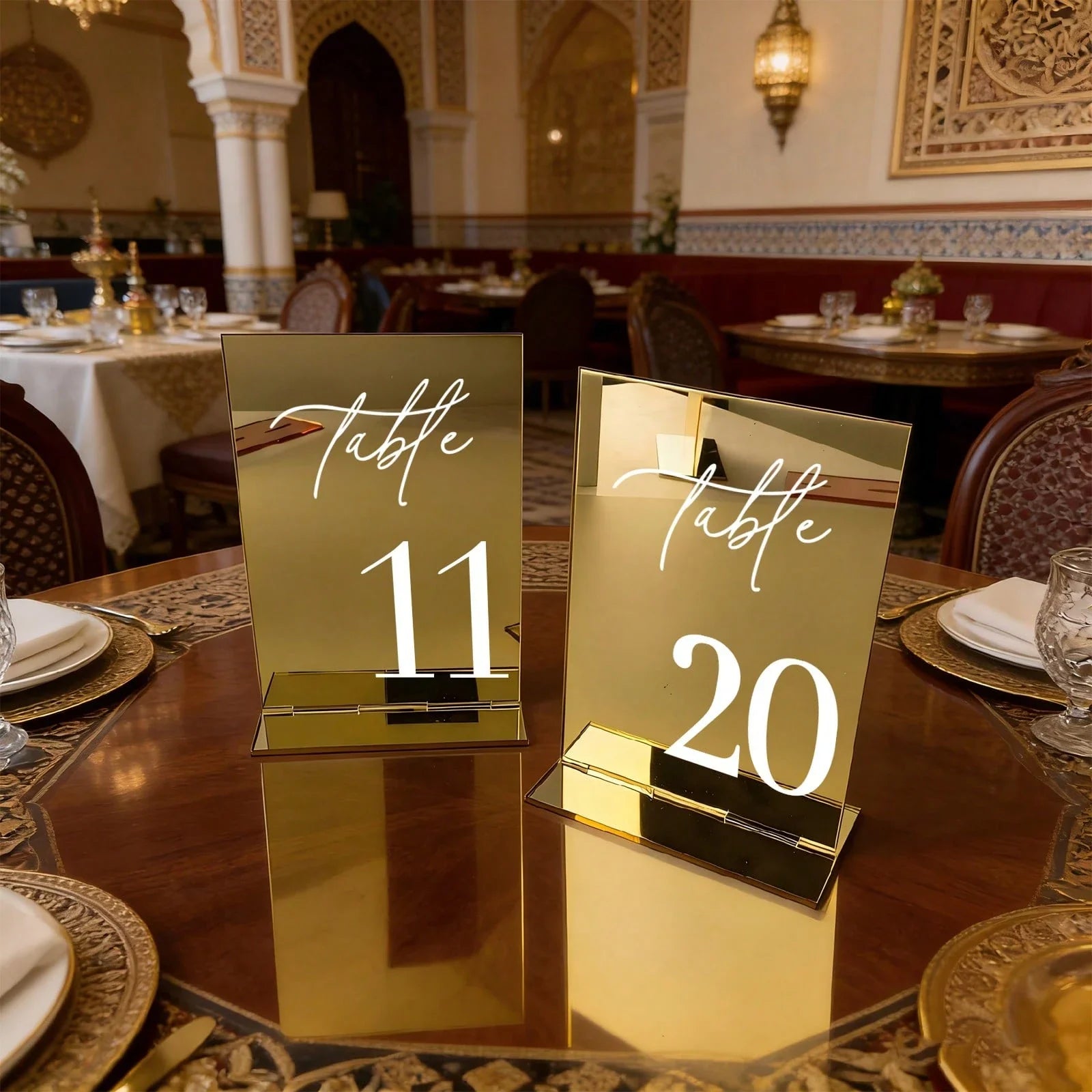 Gold Mirror Acrylic Wedding Table Numbers 10x15 cm Elegant Calligraphy Print