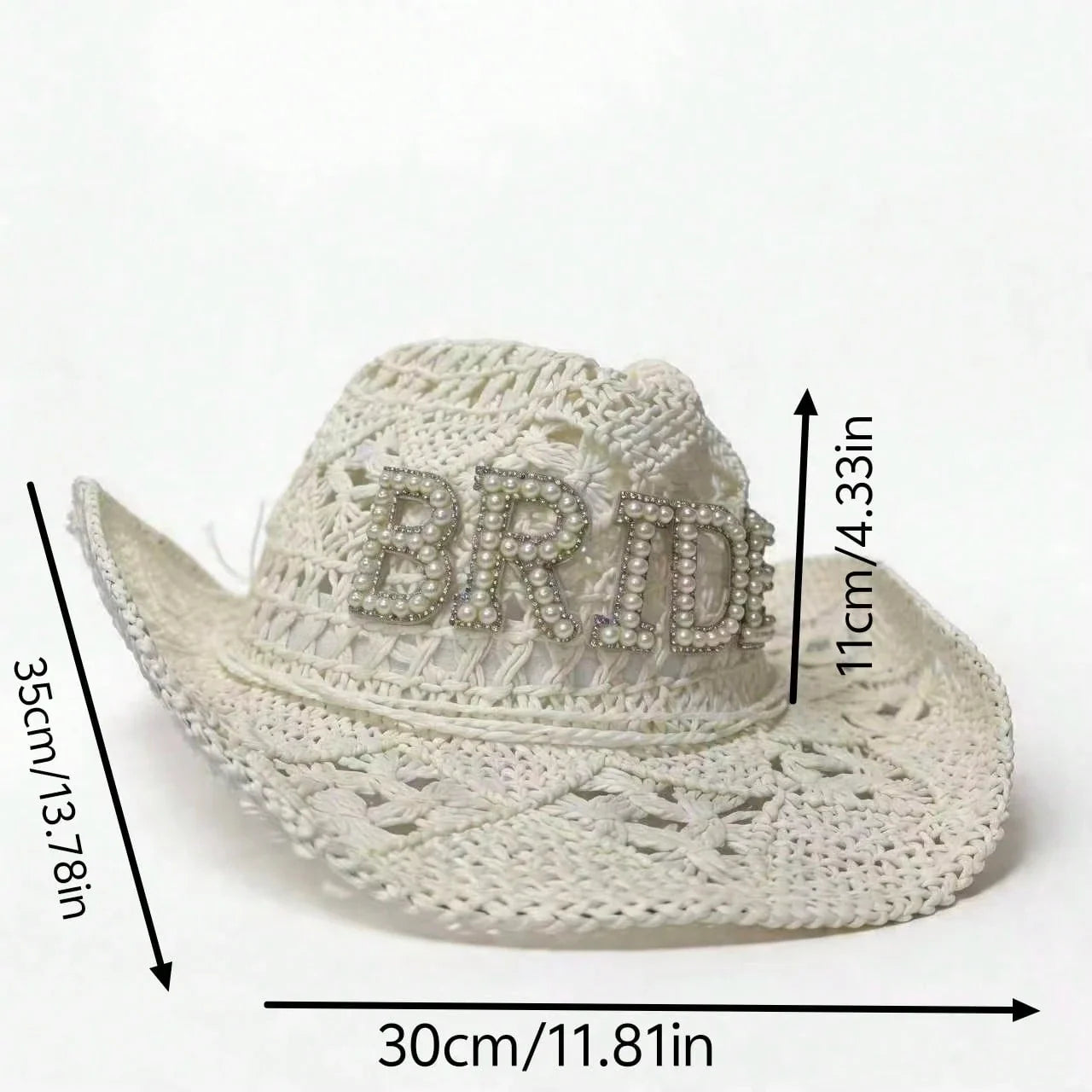 Women's Faux Pearl Hollow Woven Bridal Felt Cowboy Hat for Weddings