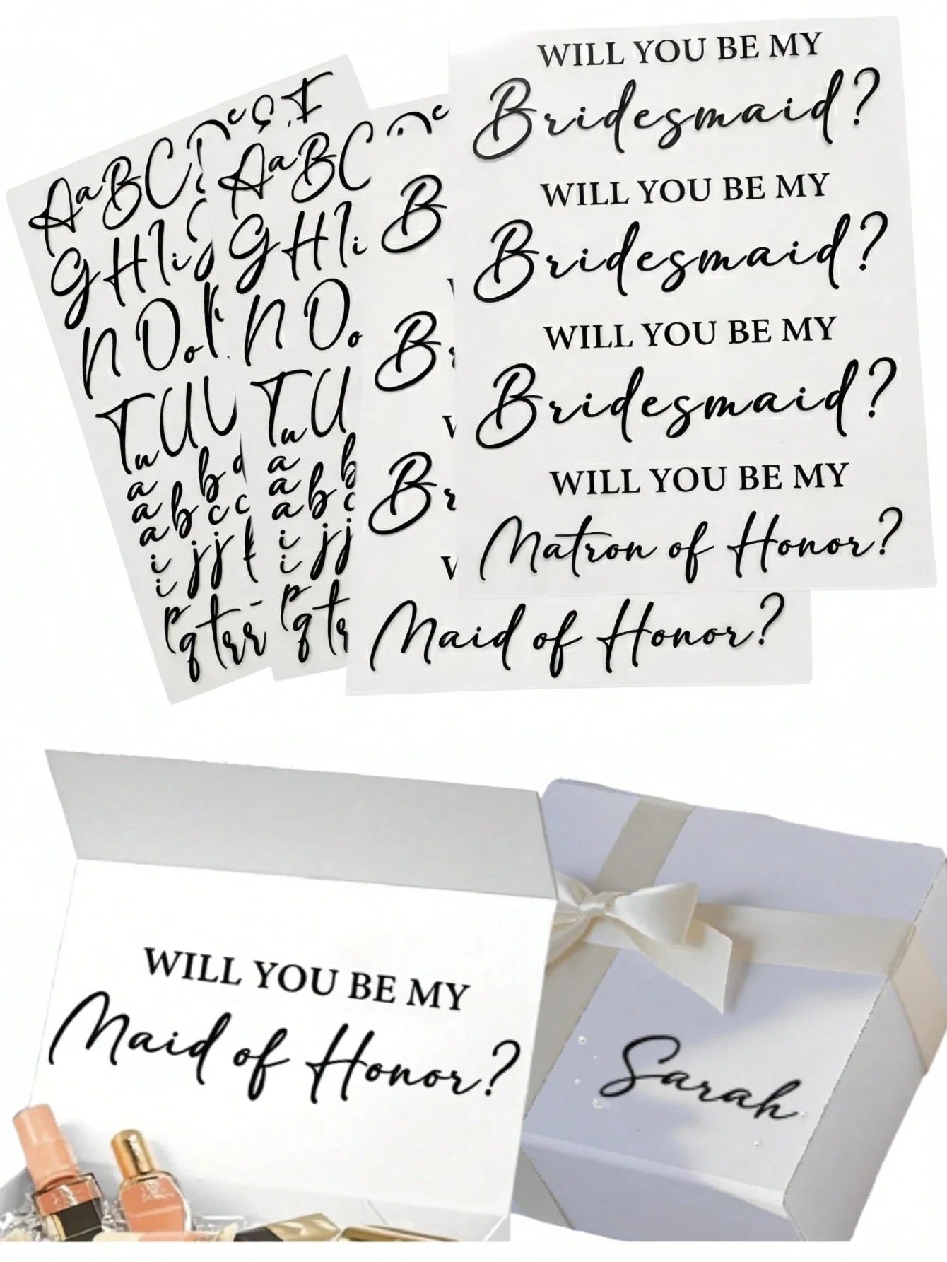 4-Piece Will You Be My Bridesmaid Transfer Stickers Vinyl Decals