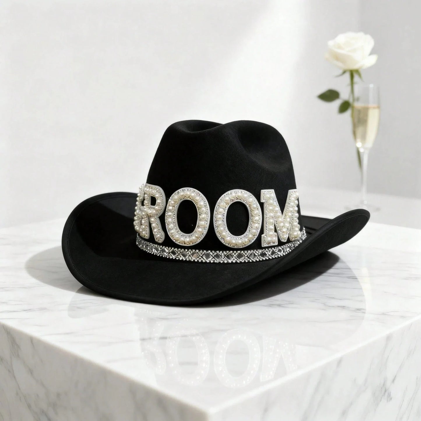 Men's Black Cowboy Hat Bachelor Party Groom Photobooth Prop