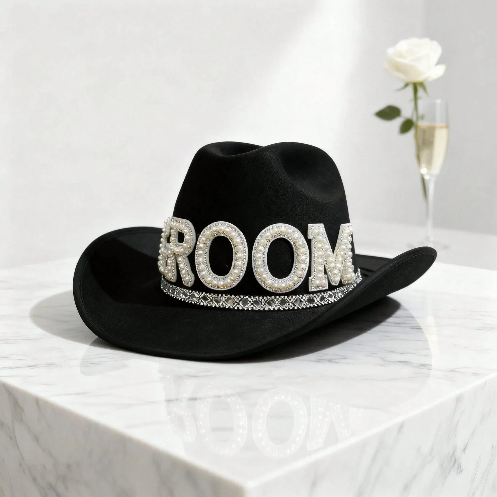 Men's Black Cowboy Hat Bachelor Party Groom Photobooth Prop