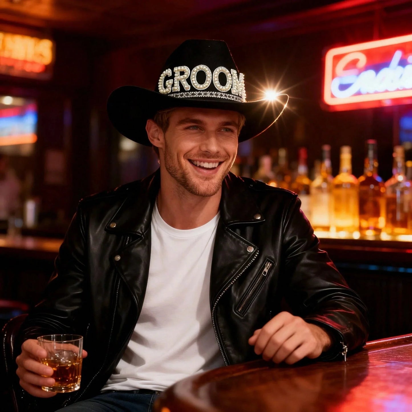 Men's Black Cowboy Hat Bachelor Party Groom Photobooth Prop