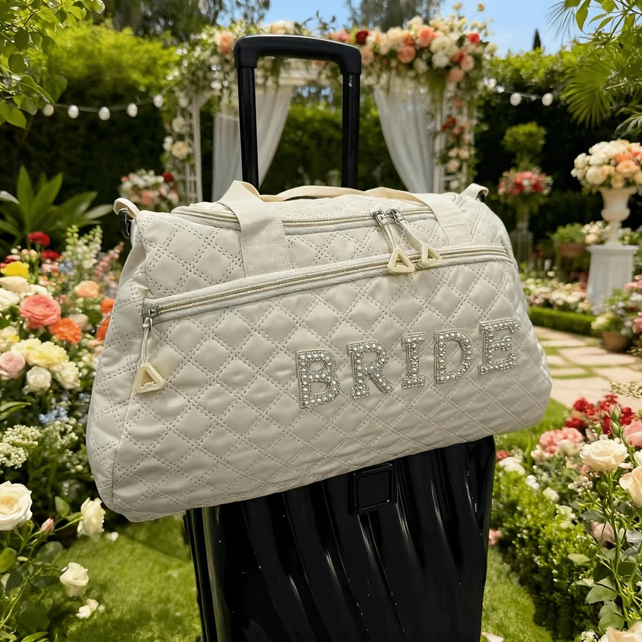 Women's Large Beige Luxury Bridal Purse Wedding Handbag