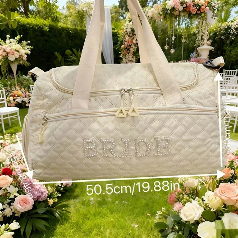 Women's Large Beige Luxury Bridal Purse Wedding Handbag