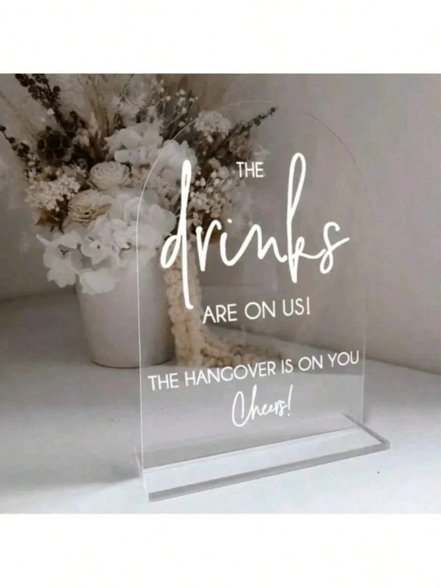 2D Printed Acrylic Wedding Bar Sign with Stand 12.7 x 17.8 cm