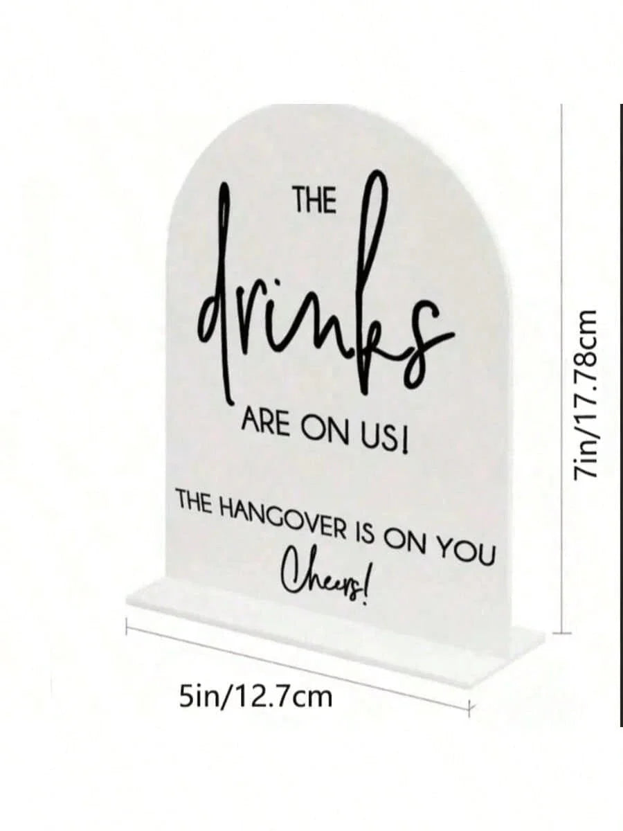 2D Printed Acrylic Wedding Bar Sign with Stand 12.7 x 17.8 cm