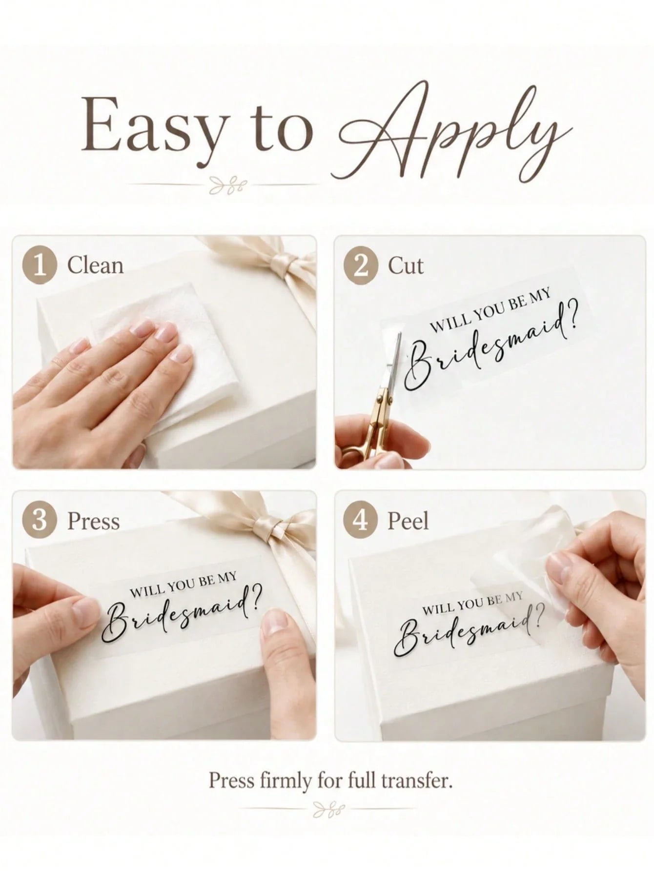 4-Piece Will You Be My Bridesmaid Transfer Stickers Vinyl Decals