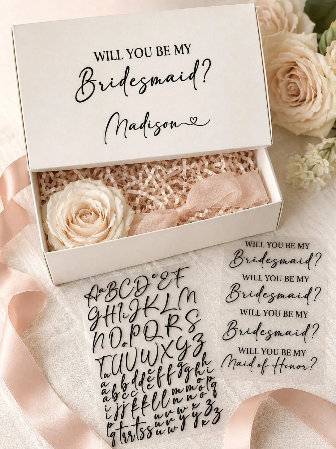 4-Piece Will You Be My Bridesmaid Transfer Stickers Vinyl Decals