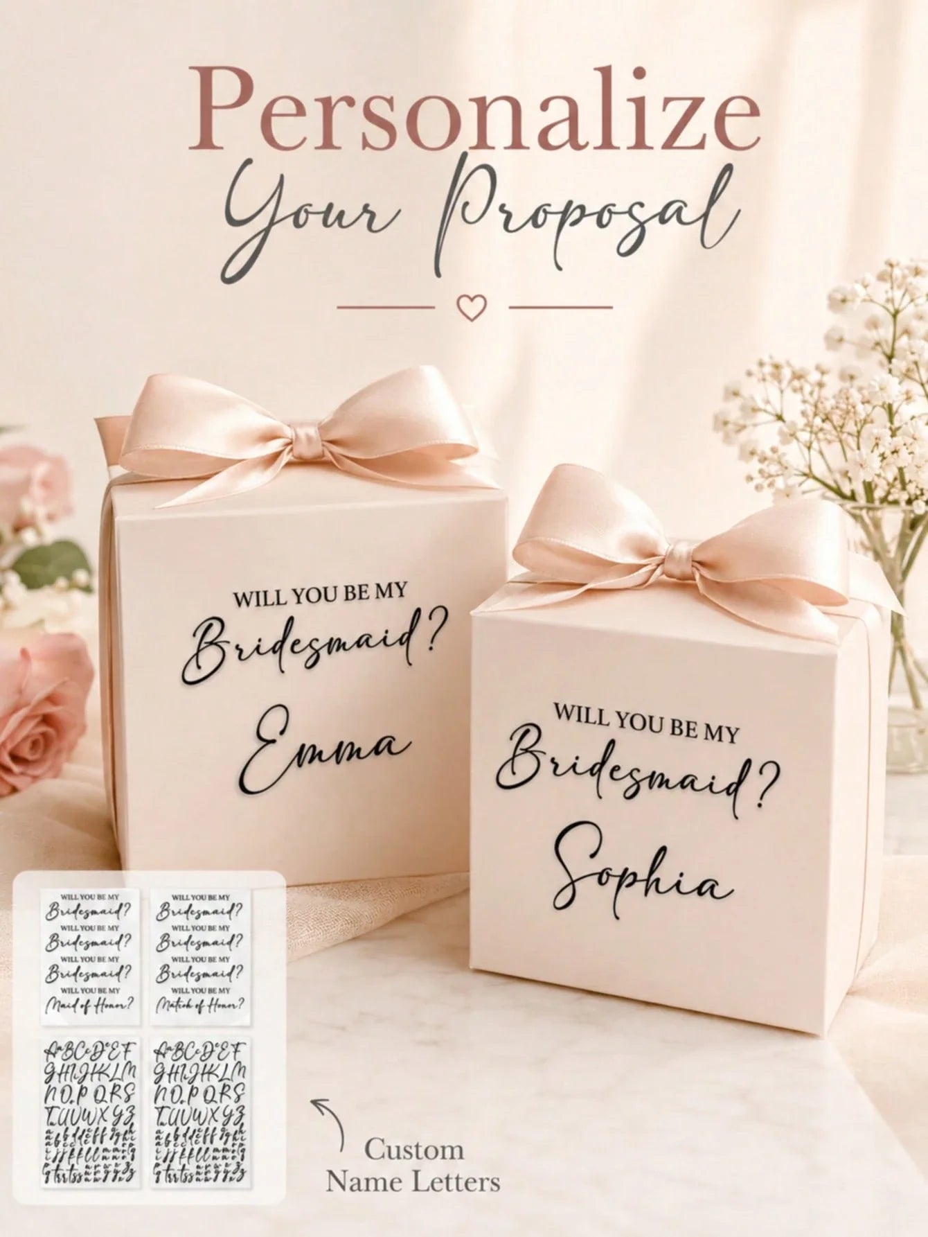 4-Piece Will You Be My Bridesmaid Transfer Stickers Vinyl Decals
