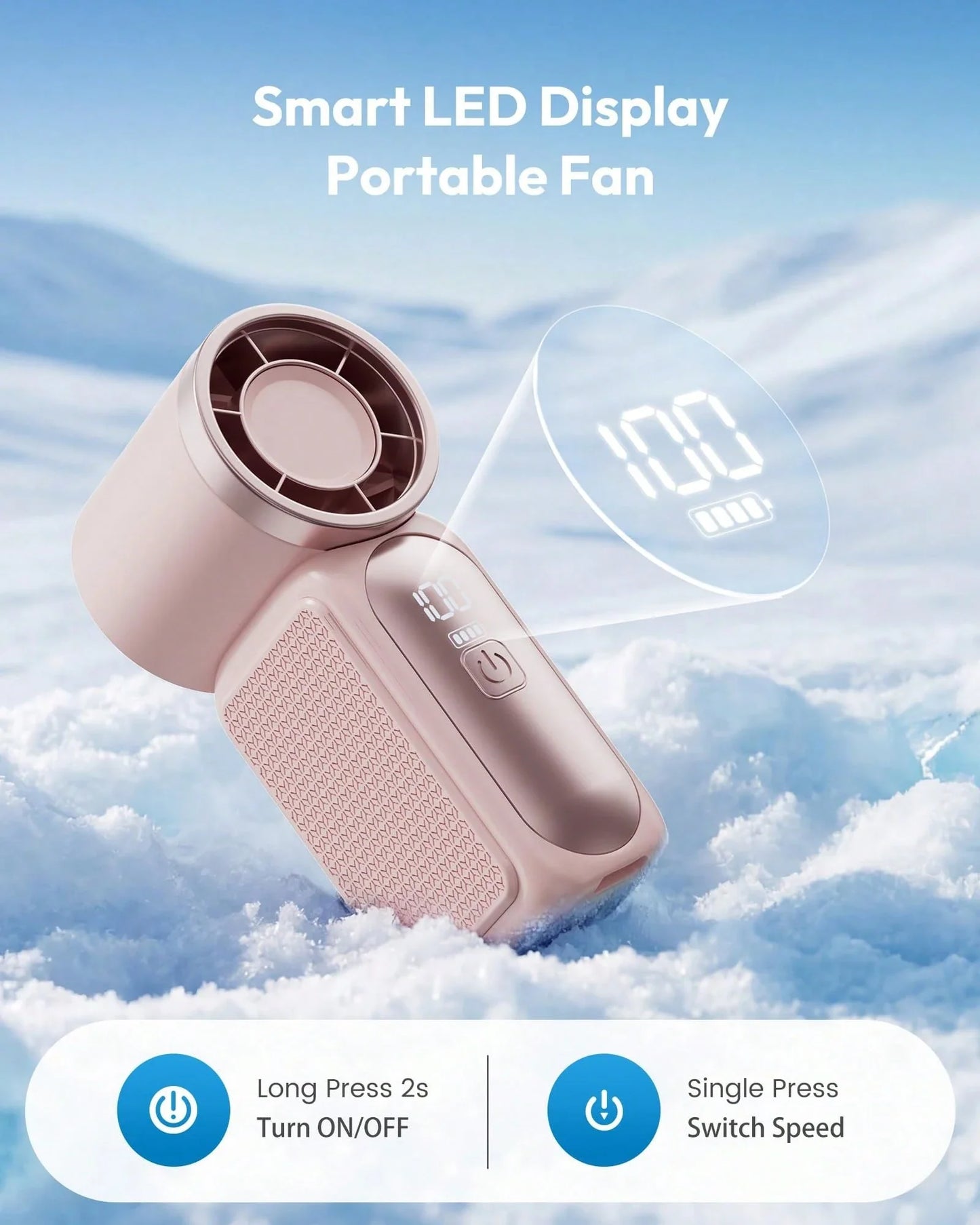 5000mAh Portable Handheld Fan with 5 Speeds for Travel & Beach