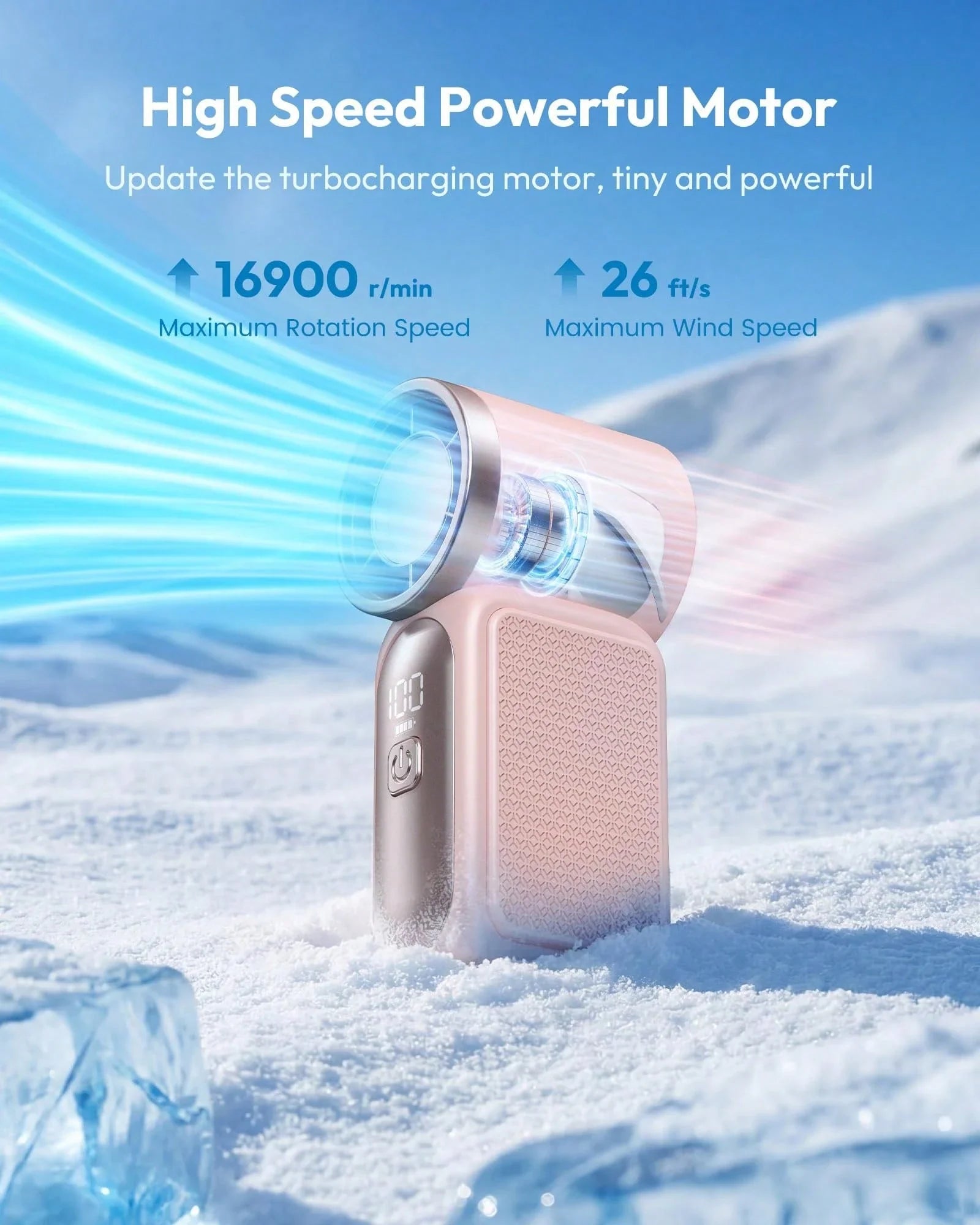 5000mAh Portable Handheld Fan with 5 Speeds for Travel & Beach