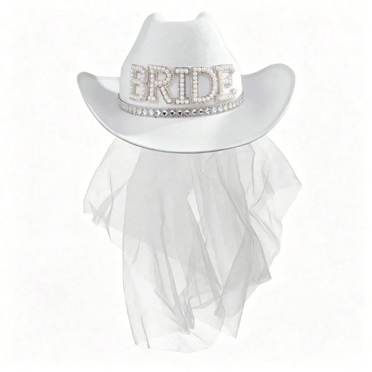 Women's White Cowboy Hat with Veil for Bachelorette Party