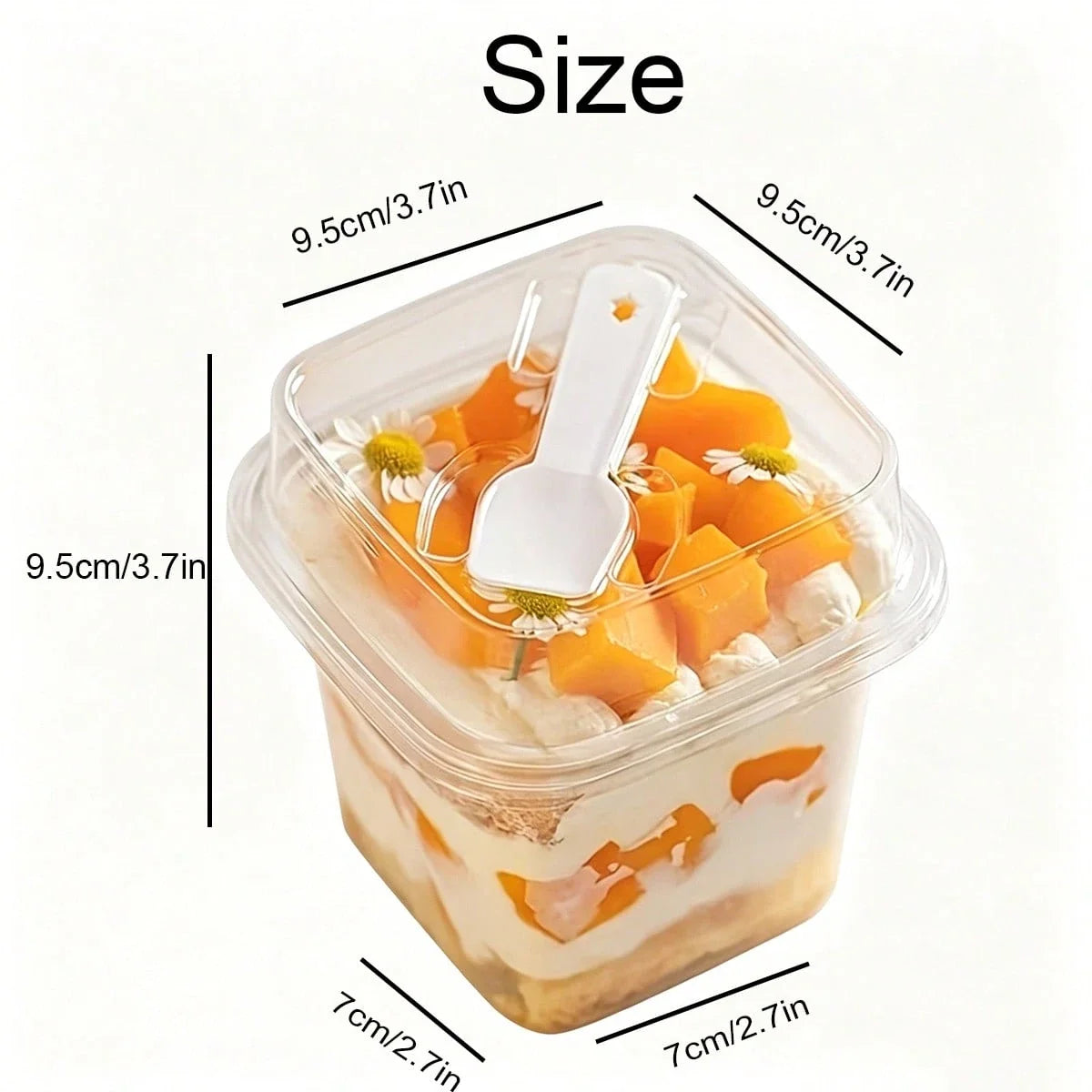 100-Piece Square Transparent Cake Cups with Lids and Spoons for Mousse, Yogurt, and Desserts
