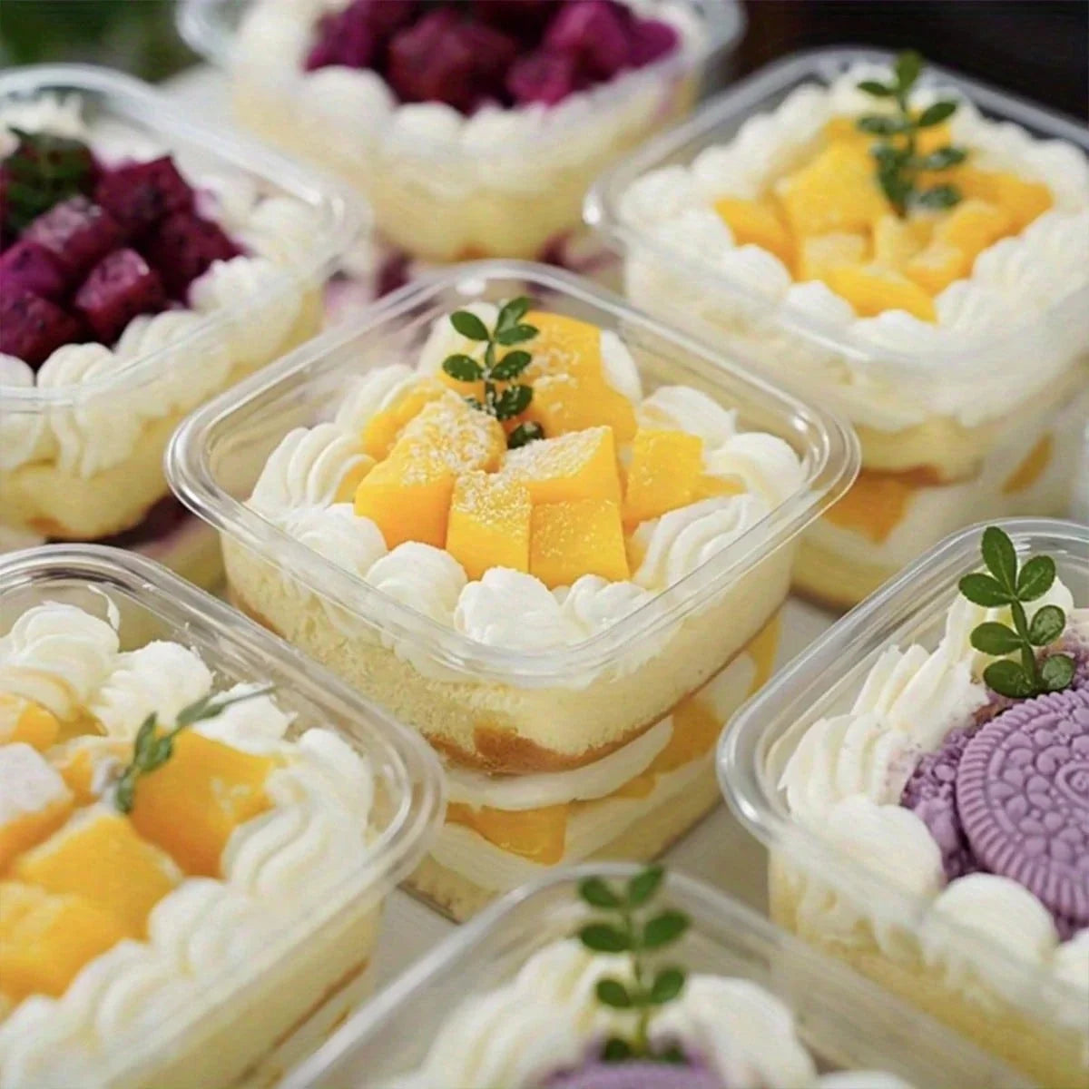 100-Piece Square Transparent Cake Cups with Lids and Spoons for Mousse, Yogurt, and Desserts