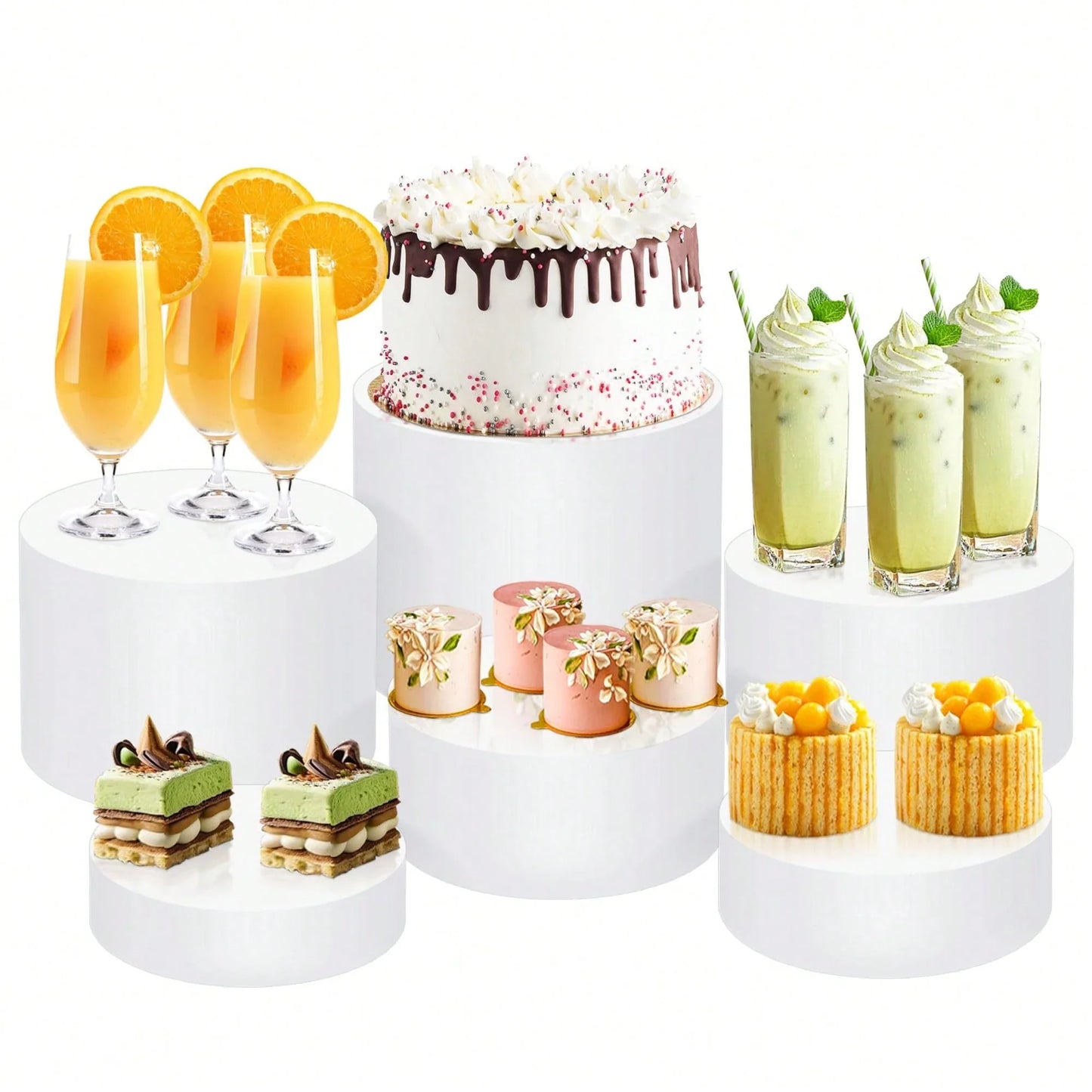 6-Piece Acrylic Round Buffet Risers Food Display Stand for Party Jewelry Dessert